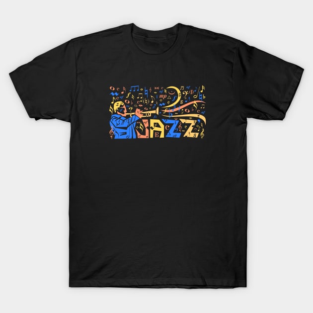 Funny Jazz Trumpet Musician with Musical Notes T-Shirt by jazzworldquest